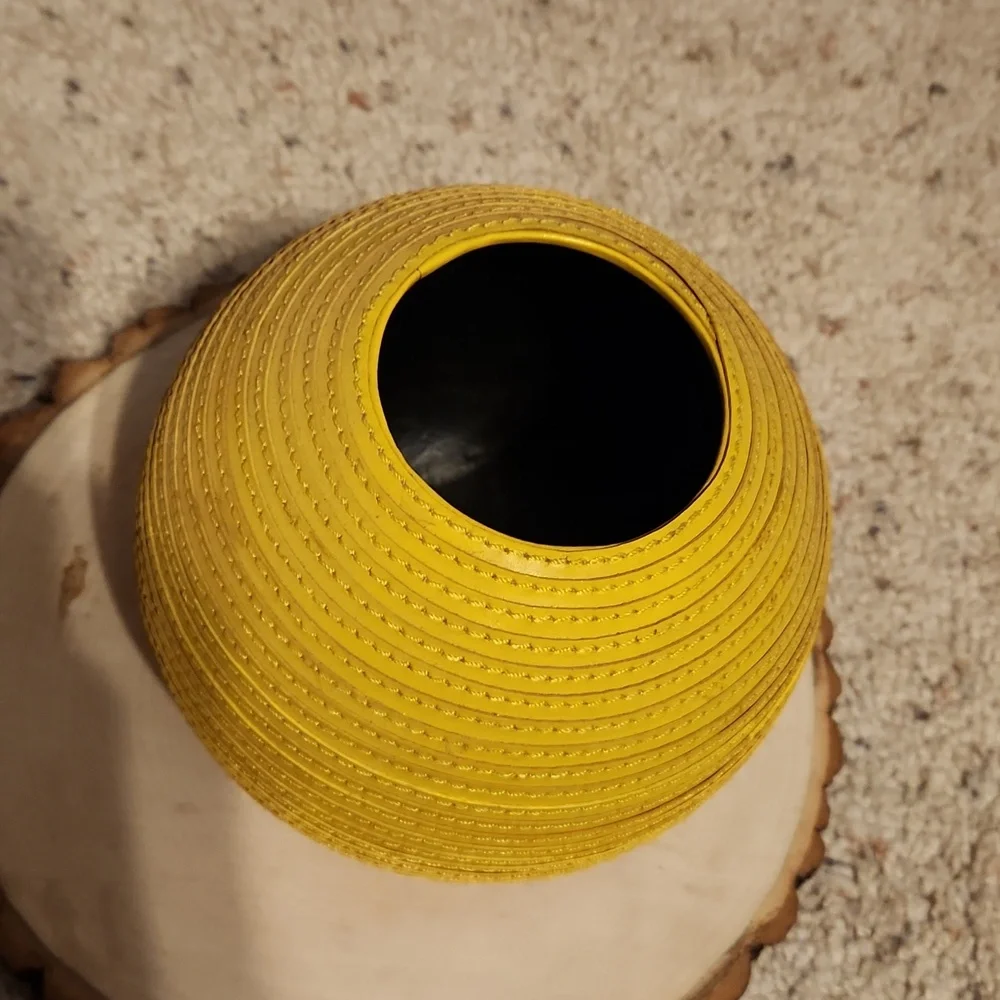 Crate & Barrel Yellow Leather Round Vase